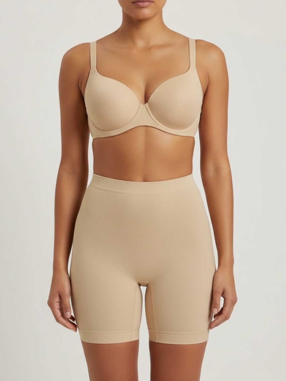 Maidenform High-Waist Shaping Shorts in Beige (bra not included)